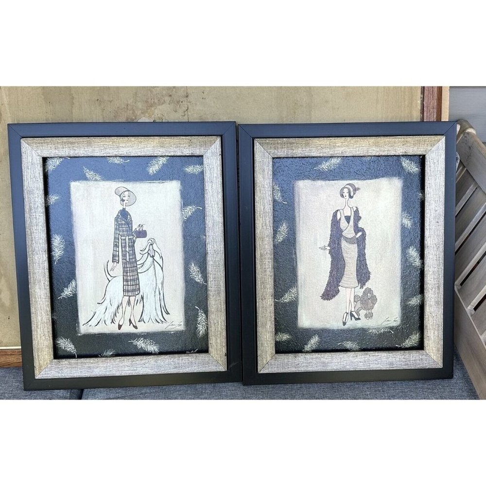 Framed Woman Dog Fashion Glamour Prints Jocelyn Anderson Tapp Set of 2